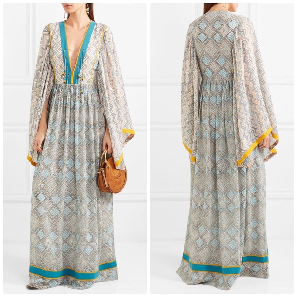 Talitha Women's Maghreb Pinted Silk-Georgette V-Neck Maxi Dress Size S NEW